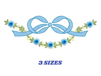 Lace with flowers embroidery designs - Bow Tie embroidery design machine embroidery pattern - Baby girl embroidery file - Lace embroidery