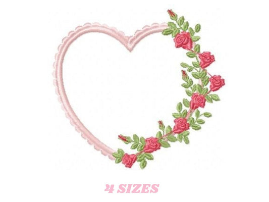 Heart with roses embroidery designs - Flower embroidery design machine embroidery pattern - Baby girl embroidery file Heart embroidery frame