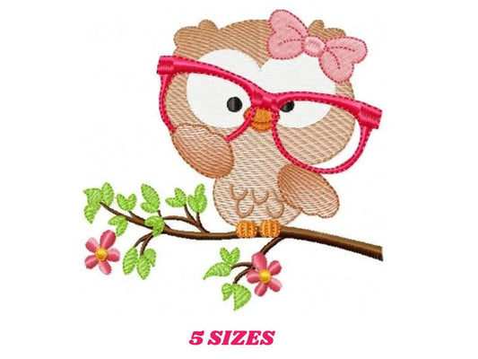 Owl embroidery design - Owl with glasses embroidery design machine embroidery pattern - bird embroidery file school teacher digital download Marcia Embroidery