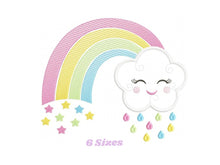 Cargar imagen en el visor de la galería, Cloud embroidery design - Rainbow embroidery design machine embroidery patterns - Baby girl embroidery file - rainbow sky stars embroidery
