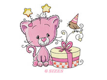 Charger l&#39;image dans la galerie, Cat embroidery design - Birthday embroidery designs machine embroidery pattern - Baby embroidery file - birthday party cat design download
