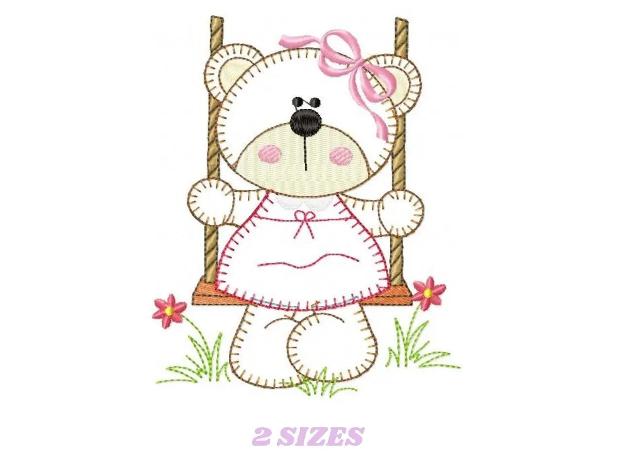 Bear embroidery designs - Baby girl machine embroidery pattern - Bear in swing - Female bear applique design - Instant digital download pes Marcia Embroidery