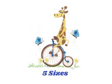 Cargar imagen en el visor de la galería, Giraffe embroidery design - Animal embroidery designs machine embroidery pattern - boy embroidery file - baby boy embroidery giraffe bike
