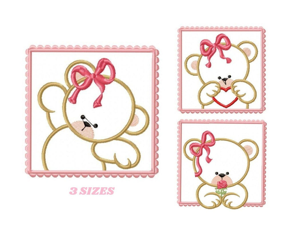 Bear embroidery designs - baby girl embroidery design machine embroidery pattern - nursery embroidery file - female bear applique design pes