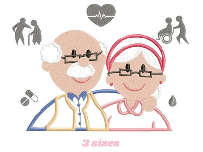 Grandparents embroidery designs - Old Couple embroidery design machine embroidery pattern - grandma embroidery grandpa embroidery download Marcia Embroidery