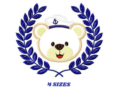 Bear embroidery designs - Laurel embroidery design machine embroidery pattern -  Sailor bear embroidery -sailor wreath design Teddy bear Marcia Embroidery