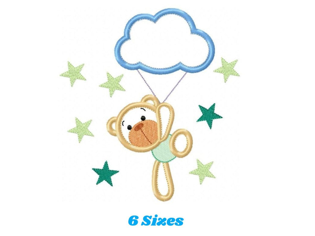 Bear embroidery designs - Cloud embroidery design machine embroidery pattern - bear applique design - Boy embroidery sky embroidery stars