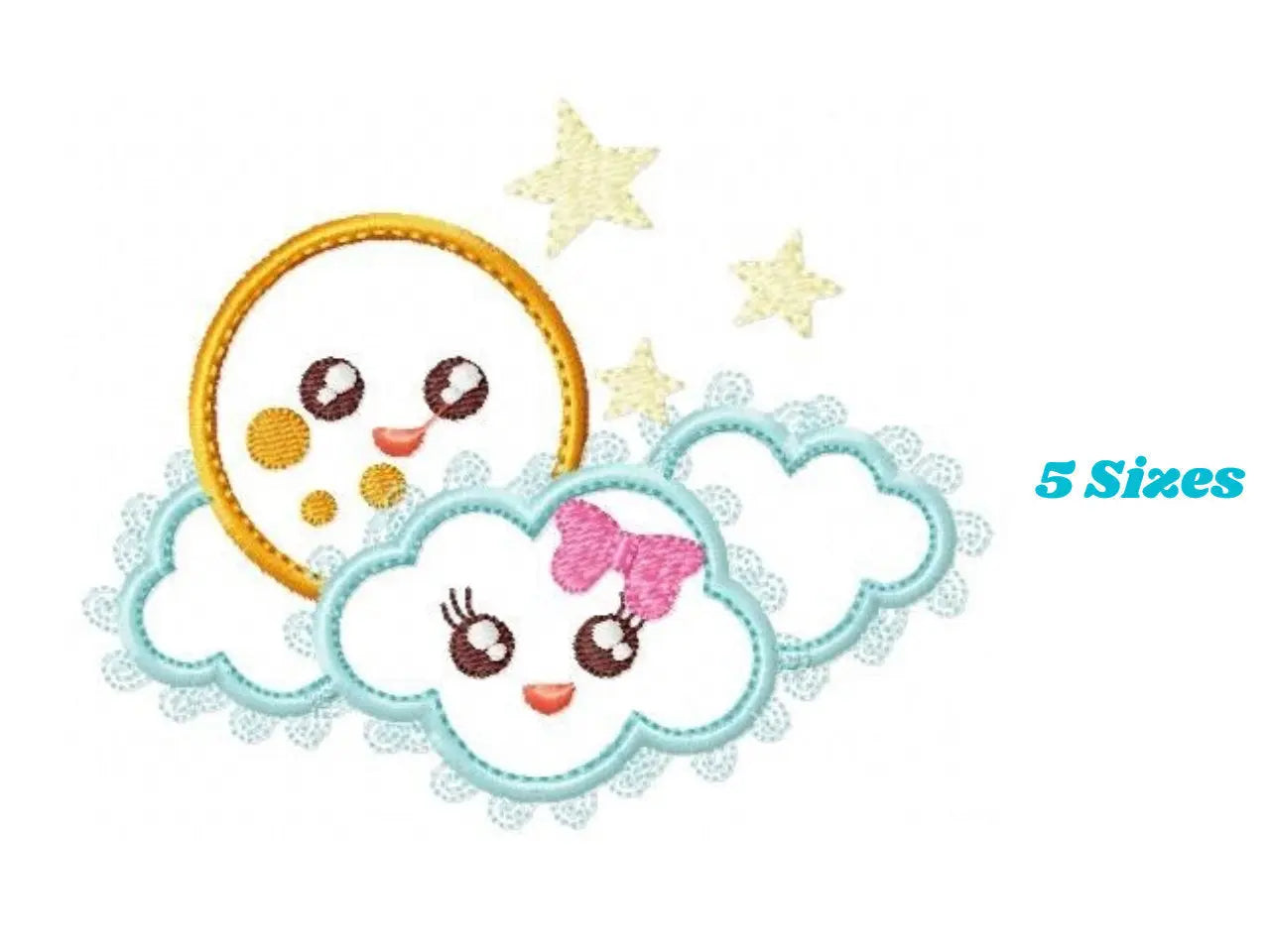 Cloud embroidery design - Full Moon embroidery design machine embroidery pattern - Baby girl embroidery file kid embroidery newborn stars Marcia Embroidery