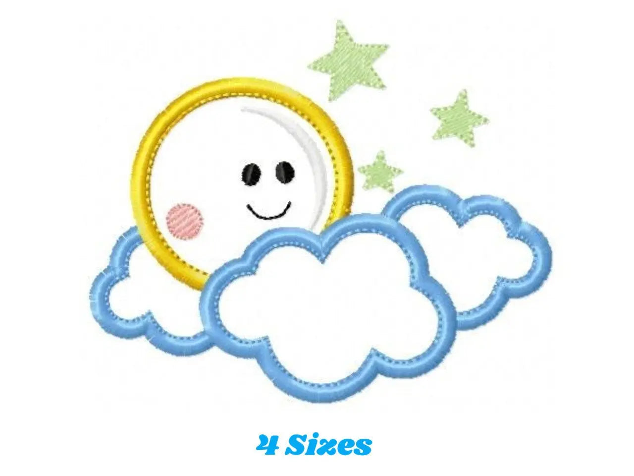 Cloud embroidery design - Moon and stars machine embroidery pattern - Baby boy sky file - Night applique design - Instant digital download Marcia Embroidery