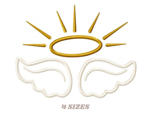 Angel wings embroidery designs - Angel embroidery design machine embroidery pattern - Angel applique design - Halo embroidery angel applique