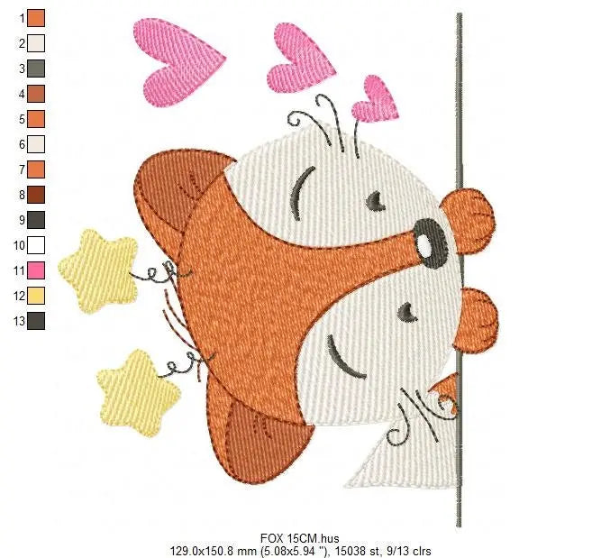 Peek a boo  Red Fox embroidery designs - Woodland animals embroidery design machine embroidery pattern - baby boy embroidery file pes jef Marcia Embroidery