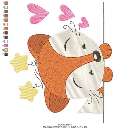 Peek a boo  Red Fox embroidery designs - Woodland animals embroidery design machine embroidery pattern - baby boy embroidery file pes jef Marcia Embroidery