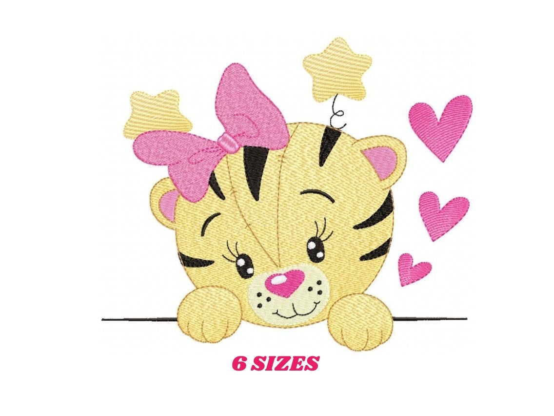 Peek a boo Tiger embroidery design - Forest Wild Animals machine embroidery pattern - Baby girl file - Instant digital download pes jef dst