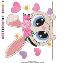 Cargar imagen en el visor de la galería, Bunny embroidery design - Rabbit embroidery designs machine embroidery pattern - baby embroidery file - kid embroidery rabbit with flowers
