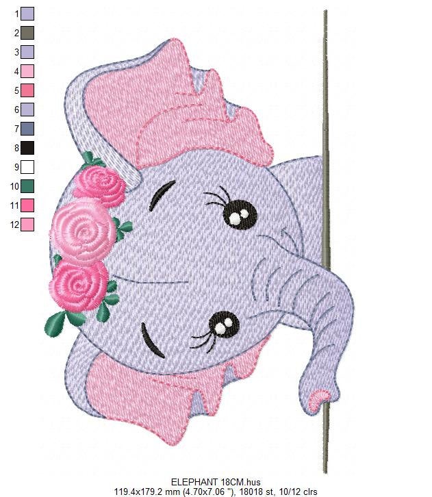 Elephant embroidery designs - Animal embroidery design machine embroidery pattern - Baby girl embroidery file - kid embroidery Towel pillow