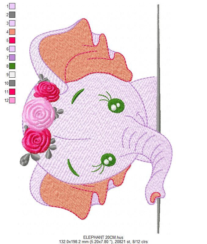 Elephant embroidery designs - Animal embroidery design machine embroidery pattern - Baby girl embroidery file - kid embroidery Towel pillow