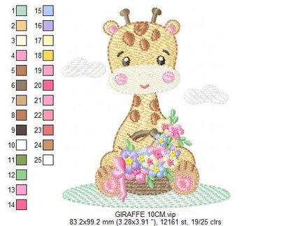 Giraffe embroidery design - Animal embroidery designs machine embroidery pattern - Baby girl embroidery file - Giraffe with flowers download