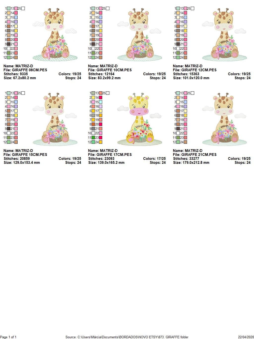 Giraffe embroidery design - Animal embroidery designs machine embroidery pattern - Baby girl embroidery file - Giraffe with flowers download