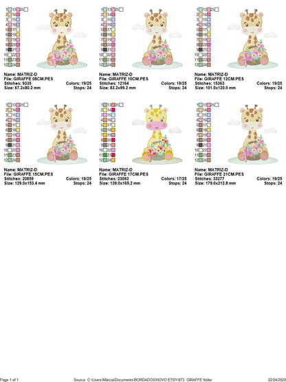 Giraffe embroidery design - Animal embroidery designs machine embroidery pattern - Baby girl embroidery file - Giraffe with flowers download