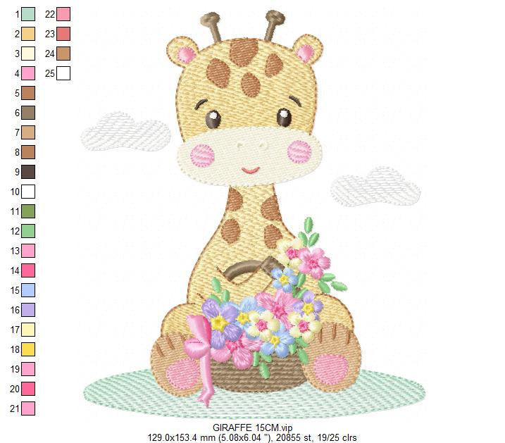 Giraffe embroidery design - Animal embroidery designs machine embroidery pattern - Baby girl embroidery file - Giraffe with flowers download