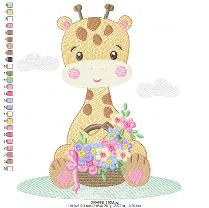 Giraffe embroidery design - Animal embroidery designs machine embroidery pattern - Baby girl embroidery file - Giraffe with flowers download