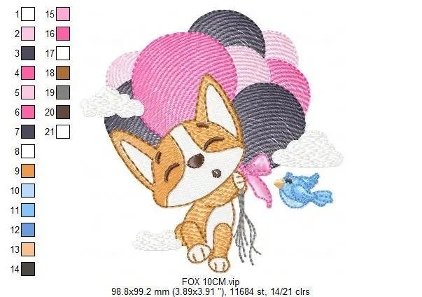 Fox embroidery designs - Hot air balloon embroidery design machine embroidery pattern - Animal embroidery file - woodland animals download Marcia Embroidery