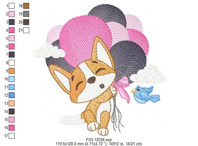 Fox embroidery designs - Hot air balloon embroidery design machine embroidery pattern - Animal embroidery file - woodland animals download Marcia Embroidery