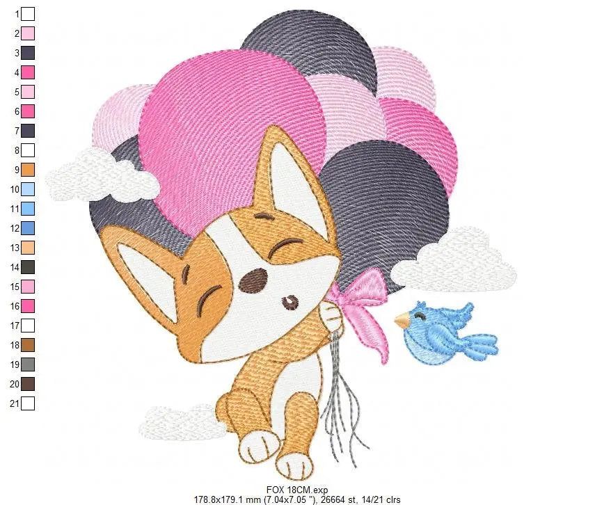 Fox embroidery designs - Hot air balloon embroidery design machine embroidery pattern - Animal embroidery file - woodland animals download Marcia Embroidery