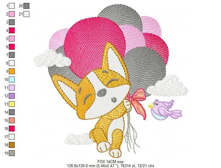 Fox embroidery designs - Hot air balloon embroidery design machine embroidery pattern - Animal embroidery file - woodland animals download Marcia Embroidery