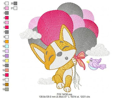 Fox embroidery designs - Hot air balloon embroidery design machine embroidery pattern - Animal embroidery file - woodland animals download Marcia Embroidery