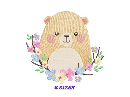 Teddy Bear embroidery designs - Baby girl embroidery design machine embroidery pattern - Bear with flowers embroidery file - digital file