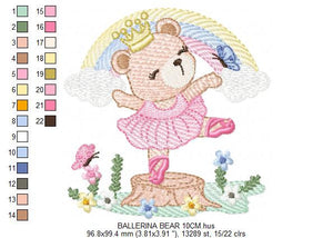 Bear embroidery designs - Ballerina embroidery design machine embroidery pattern - Baby girl embroidery file - Ballerina bear with rainbow
