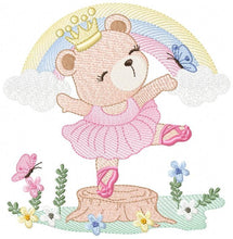 Charger l&#39;image dans la galerie, Bear embroidery designs - Ballerina embroidery design machine embroidery pattern - Baby girl embroidery file - Ballerina bear with rainbow
