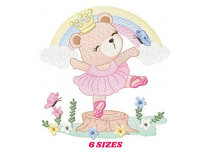 Bear embroidery designs - Ballerina embroidery design machine embroidery pattern - Baby girl embroidery file - Ballerina bear with rainbow