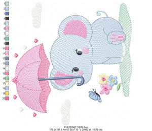 Elephant embroidery designs - Animal embroidery design machine embroidery pattern - Baby girl embroidery file - elephant with umbrella