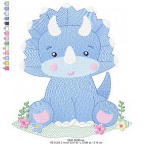 Dinosaur embroidery designs - Dino embroidery design machine embroidery pattern - instant download - Baby boy embroidery file Triceratops