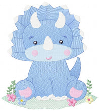 Load image into Gallery viewer, Dinosaur embroidery designs - Dino embroidery design machine embroidery pattern - instant download - Baby boy embroidery file Triceratops
