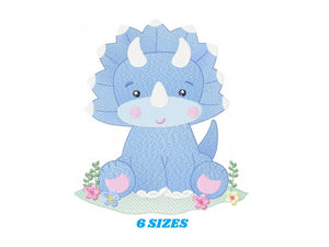 Dinosaur embroidery designs - Dino embroidery design machine embroidery pattern - instant download - Baby boy embroidery file Triceratops