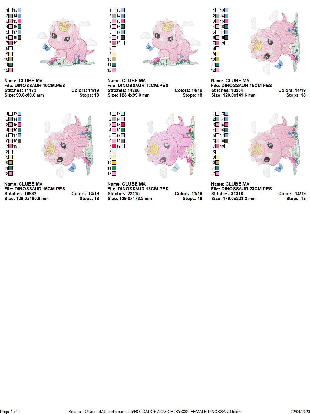 Dinosaur with flowers embroidery designs - Dino with crown machine embroidery pattern - Baby girl file Pink Triceratops - Instant download