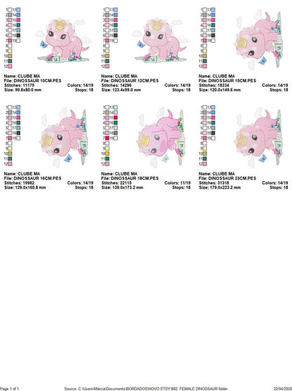 Dinosaur with flowers embroidery designs - Dino with crown machine embroidery pattern - Baby girl file Pink Triceratops - Instant download