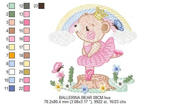 Bear embroidery designs - Ballerina embroidery design machine embroidery pattern - Baby girl embroidery file - Ballerina bear with rainbow