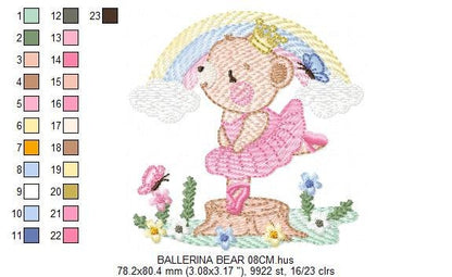 Bear embroidery designs - Ballerina embroidery design machine embroidery pattern - Baby girl embroidery file - Ballerina bear with rainbow