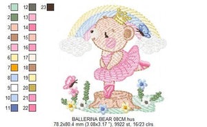 Bear embroidery designs - Ballerina embroidery design machine embroidery pattern - Baby girl embroidery file - Ballerina bear with rainbow