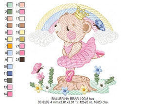 Bear embroidery designs - Ballerina embroidery design machine embroidery pattern - Baby girl embroidery file - Ballerina bear with rainbow