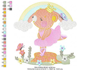 Bear embroidery designs - Ballerina embroidery design machine embroidery pattern - Baby girl embroidery file - Ballerina bear with rainbow