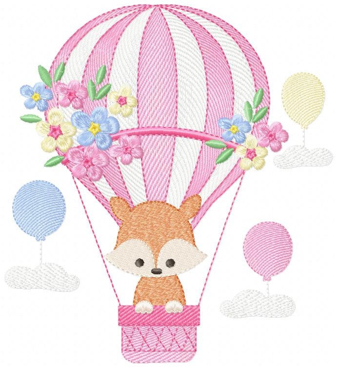 Fox embroidery designs - Hot air balloon embroidery design machine embroidery pattern - Animal embroidery file - woodland animals download
