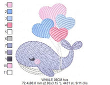 Cargar imagen en el visor de la galería, Whale embroidery designs - Animal embroidery design machine embroidery pattern - Whale with balloons embroidery file - instant download pes
