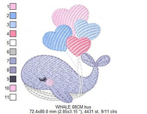 Whale embroidery designs - Animal embroidery design machine embroidery pattern - Whale with balloons embroidery file - instant download pes