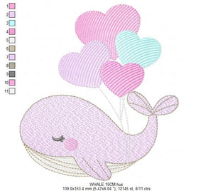 Whale embroidery designs - Animal embroidery design machine embroidery pattern - Whale with balloons embroidery file - instant download pes