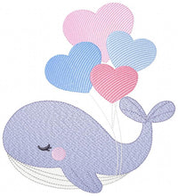 Cargar imagen en el visor de la galería, Whale embroidery designs - Animal embroidery design machine embroidery pattern - Whale with balloons embroidery file - instant download pes
